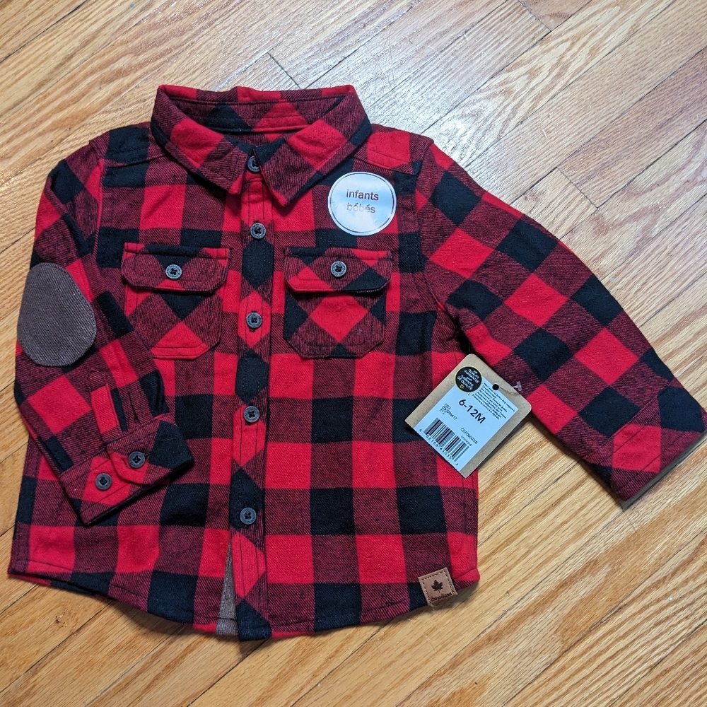 NWT Flannel Lumberjack Canadiana Button Up Shirt 6 - 12 months kids boys shirt